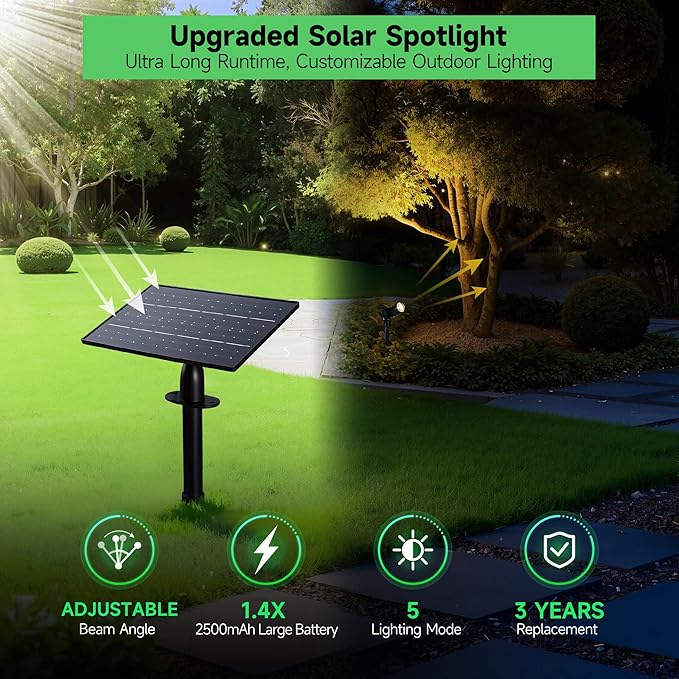 Outdoor Solar Spotlight, Adjustable Angle Landscape Spotlight Waterproof - Image 2