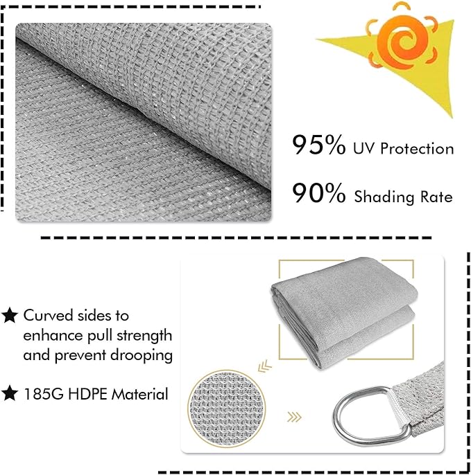 KANAGAWA Sun Shade Sail 7'x13' Gray Rectangle UV Block Canopy Awning Shelter - Image 3