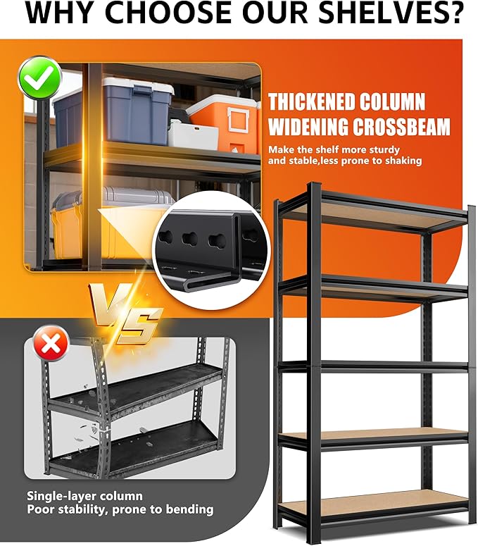 Set of 5 Garage Shelving Heavy Duty Storage Shelves, Metal Adjustable Shelving - Image 5