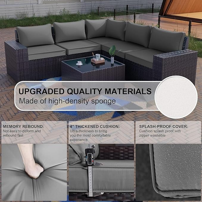 Kullavik 12 Pieces Outdoor Patio Furniture Set PE Wicker Rattan Sectional Sofa - Image 6