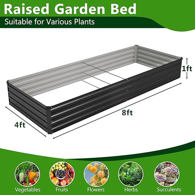 2PCS 8x4x1ft Galvanized Raised Garden Bed Kit, Metal Planter Box - Image 2