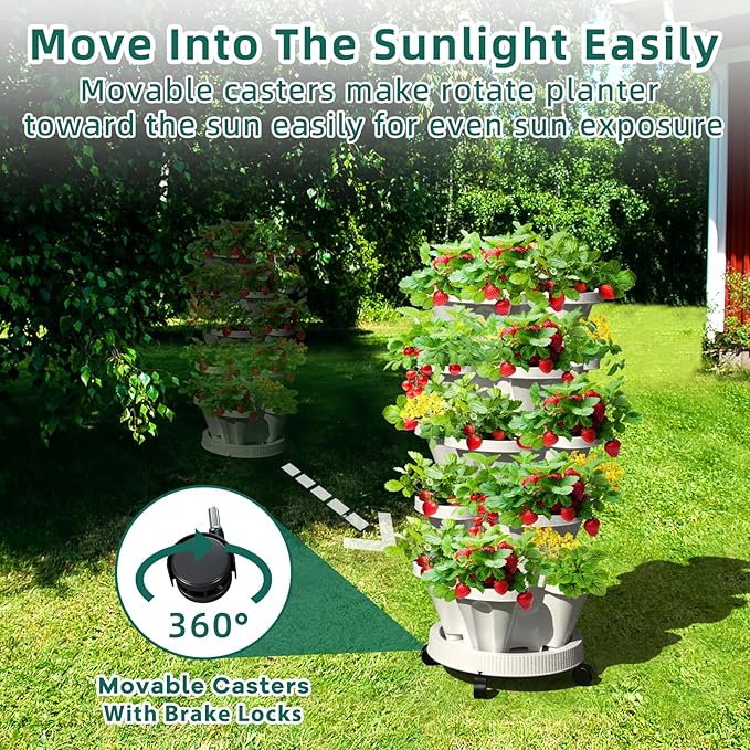 7 Tiered Strawberry Vertical Planters, 2 Pack Stacking Tower Garden - Image 2