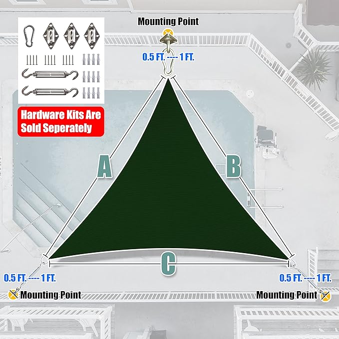Amgo Custom Size 12' x 12' x 12' Green Triangle Sun Shade Sail UPF50+ AGTAPRT12 - Image 8