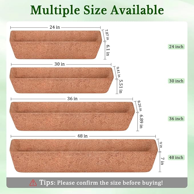 Halatool 2 Pack 48 Inch Window Box Liners Pre-Formed Coconut Fiber Planter - Image 2