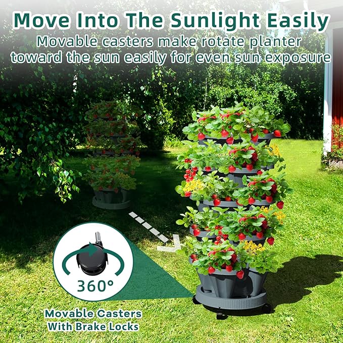 Strawberry Stackable Planters, Vertical Tower Garden, 6 Tiered Stacking Herb - Image 2