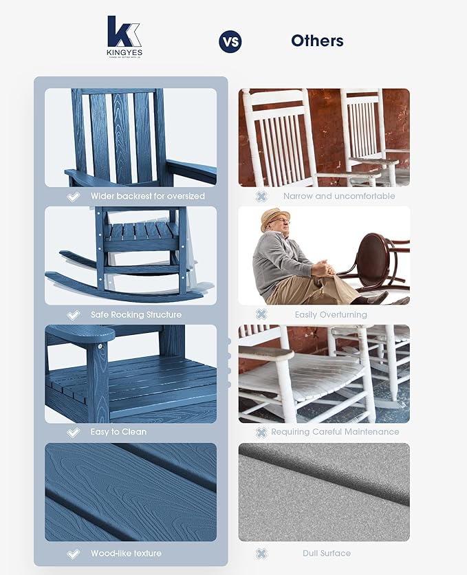KINGYES Oversized Outdoor Rocking Chair Set of 6, All-Weather Patio Rocking - Image 8
