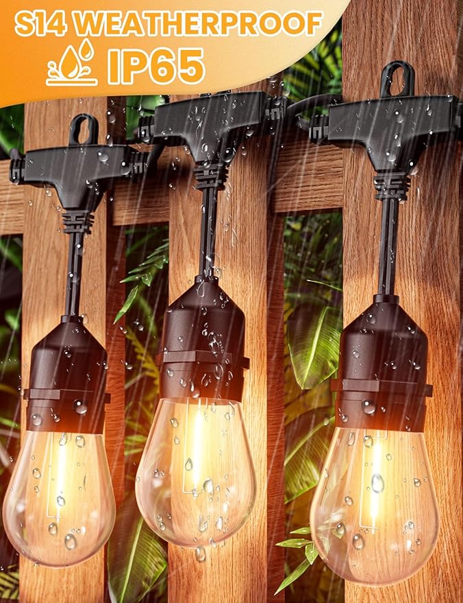 Svater Outdoor String Lights 150FT, E26 Socket, 1 Watt Dimmable 2700K Warm White - Image 2