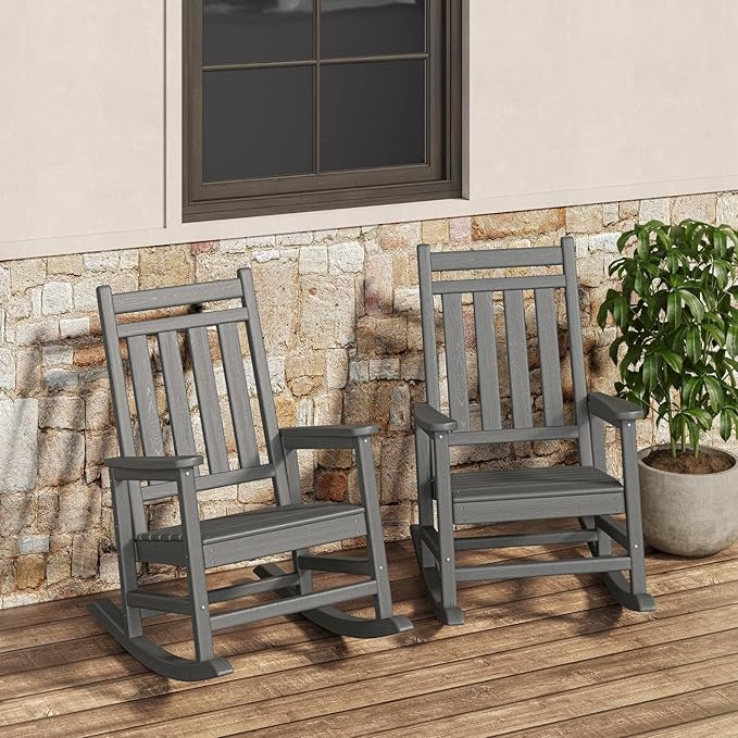 GarveeLife Poly Lumber Rocking Chair Outdoor Set of 2- HDPE High Back Porch by GarveeLife