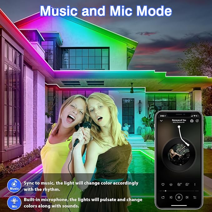 zoegi 500ft Outdoor LED Strip Lights Waterproof, Music Sync RGB IP68 Outside - Image 5