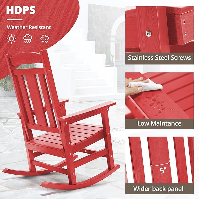 LUE BONA Outdoor Rocking Chairs Set of 4, HDPS Porch Rocker - Image 3
