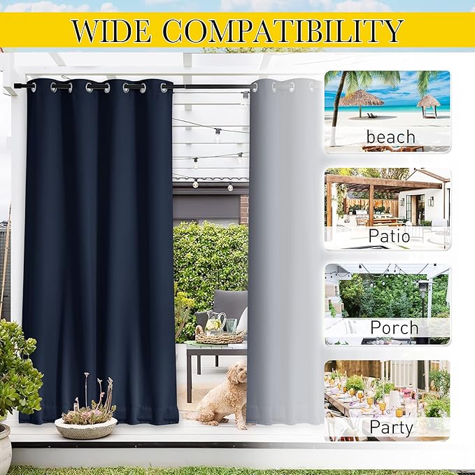 NICETOWN 2 Panels Outdoor Curtains Waterproof Extra Long 84" - Image 7