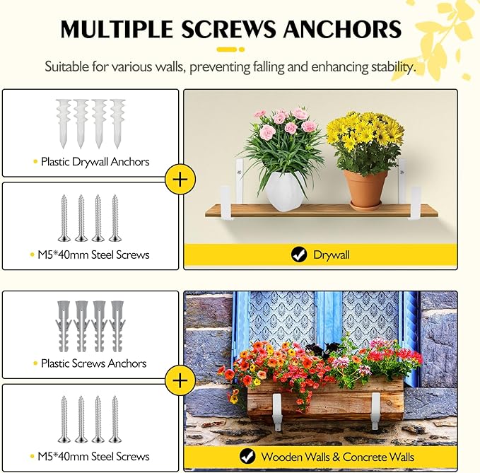 LukLoy Window Planter Box Brackets, 6 Pack Adjustable Heavy Duty Wall Mount - Image 6
