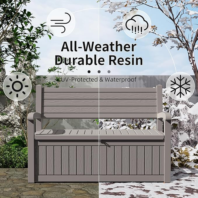 80 Gallon Outdoor Storage Bench Deck Box Waterproof Lockable, Outdoor Storage - Image 4