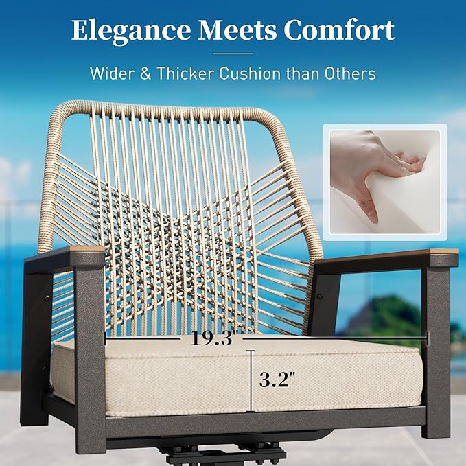 Patio Dining Set 5 Piece, 4 x Woven Rattan Swivel Chairs - Image 7