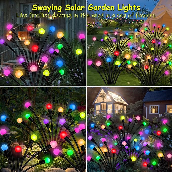 Kohlrabi Solar Garden Lights Outdoor, 6 Pack 60 LED Solar Firefly Lights - Image 4