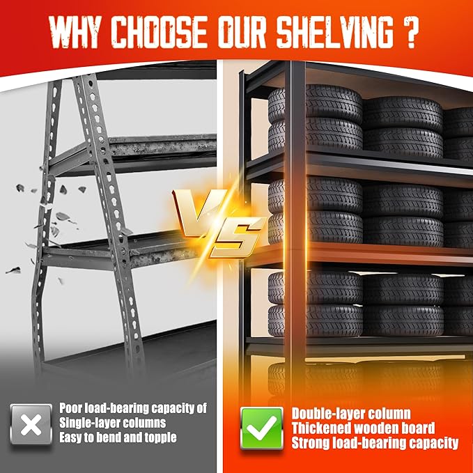 Set of 2 71"H Garage Shelving-5 Tier Garage Storage Shelves, Adjustable Heavy - Image 4