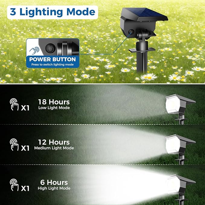 Peasur 1 Pack Solar Spot Lights Outdoor, Solar Spotlights Outdoor Waterproof - Image 3