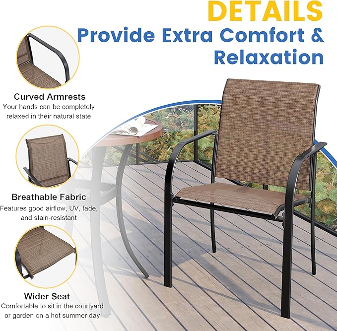 VICLLAX Patio Table and Chair Set of 4, All Weather Metal Round Outdoor Dining - Image 2