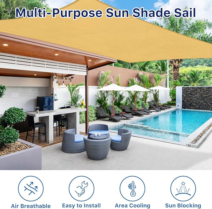 12'x12' Sun Shade Sail, UV Protection Outdoor Shade, Curved Tear Resistant - Image 6
