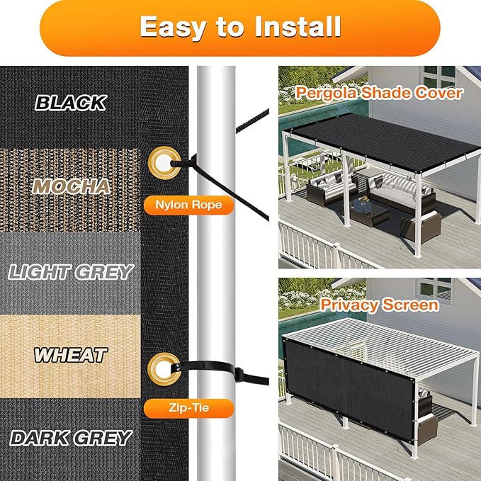 Artpuch Outdoor Pergola Shade Cover 10x15 FT Sun Shade Cloth - Image 5