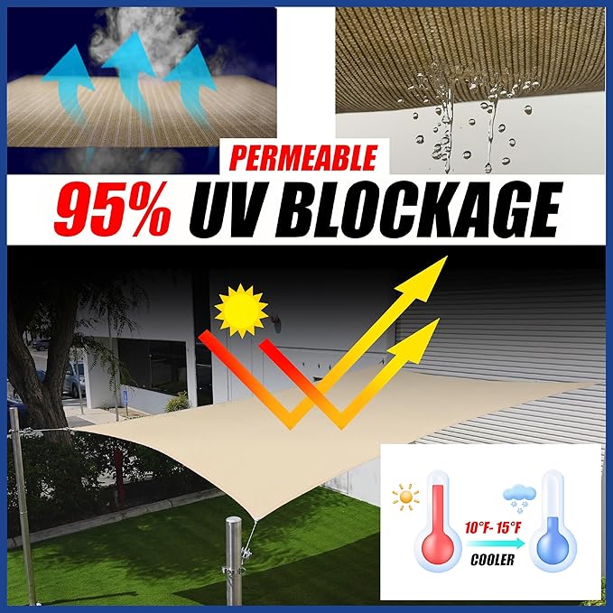 ShadeMart 8' x 8' x 8' Beige Triangle Sun Shade Sail UPF50 Canopy Fabric Cloth - Image 2