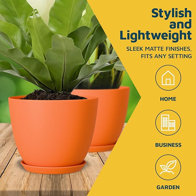 Yellow Plant Pots with Drainage Holes & Saucers 3 Pack, Indoor & Outdoor - Image 3
