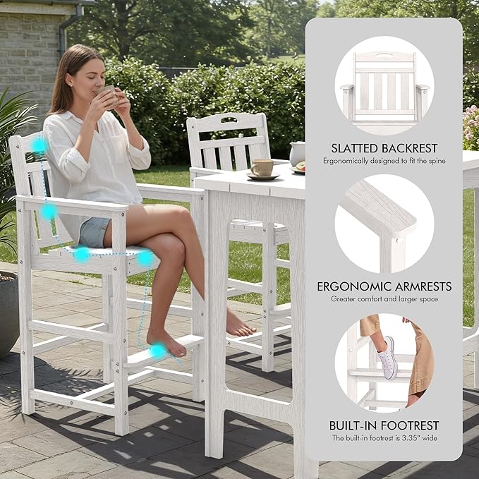 Ciokea 3 Pcs Outdoor Bar Height Table Set, Heavy-Duty All-Weather HDPE Patio - Image 6