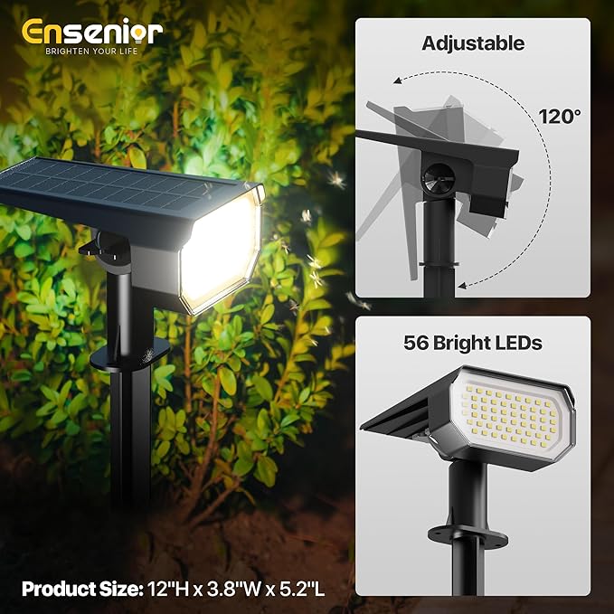 Ensenior Solar Spotlights Outdoor, 56 LEDs Brightness Adjustable 6500K LED - Image 5