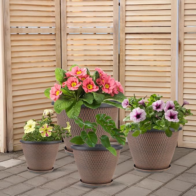 4 Pack 10 inch Plant Pot for Outdoor Indoor, Plastic Flower Pots - Image 5