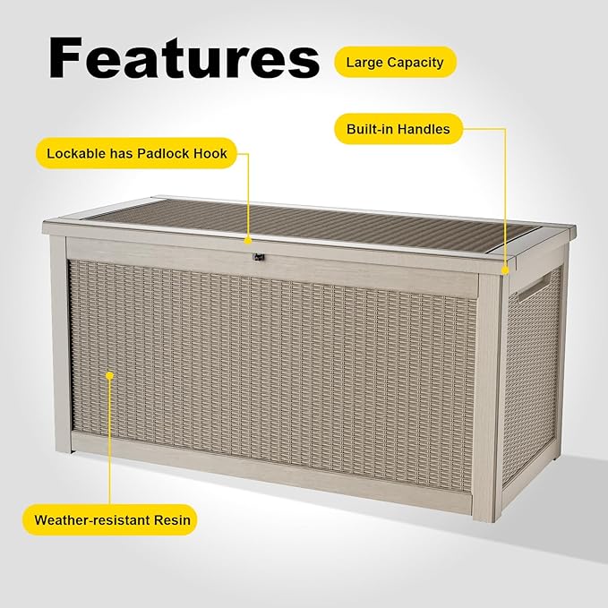 DRATO 320 Gallon Deck Box, Outdoor Large Waterproof Resin Storage Box - Image 7