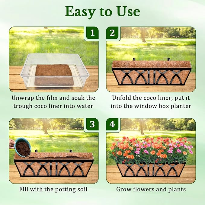 Halatool 2 Pack 48 Inch Window Box Liners Pre-Formed Coconut Fiber Planter - Image 5