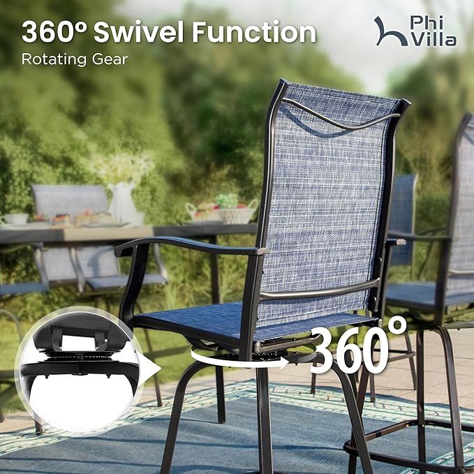 PHI VILLA Outdoor Swivel Bar Stools Set of 6, Bar Height Patio Chairs Furniture - Image 5