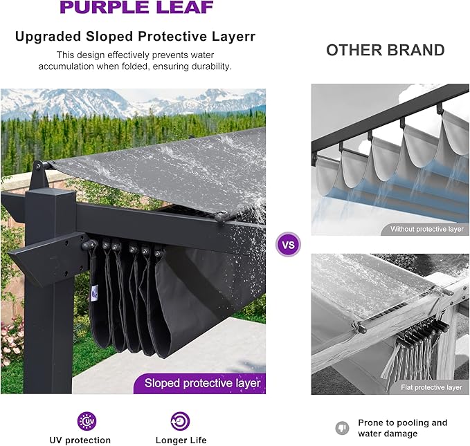 PURPLE LEAF 10' x 13' Aluminum Outdoor Pergola Wind-Resistant Retractable - Image 3