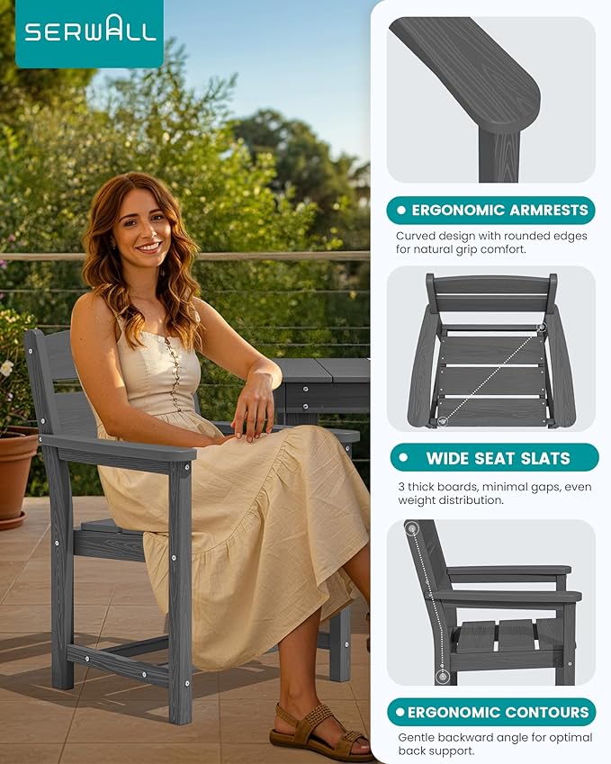 SERWALL HDPE Outdoor Dining Chair, Patio Dining Chair - Image 3
