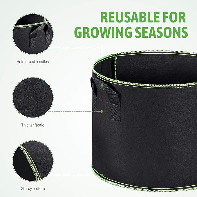 Delxo Garden Grow Bags 5 Gallon 10Pack Reusable Plant Growing Bags Fabric Pots - Image 3