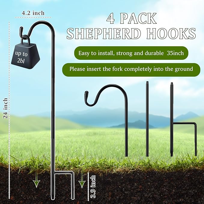 4 Pcs 24 Inch Shepherds Hook for Outdoor Adjustable Bird Feeder Pole Metal - Image 2