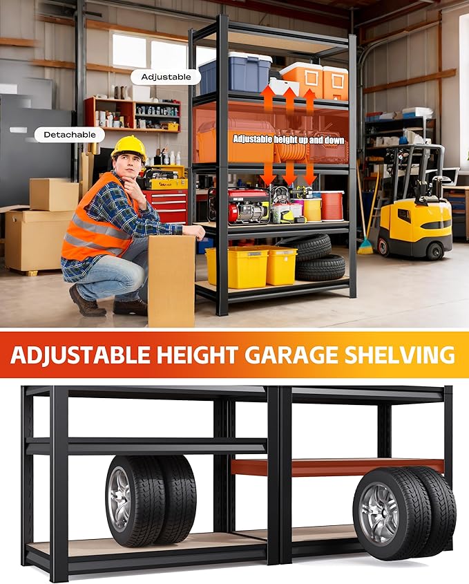 AOARGG Set of 2 Garage Shelving Heavy Duty Storage Shelves, Metal Adjustable - Image 6