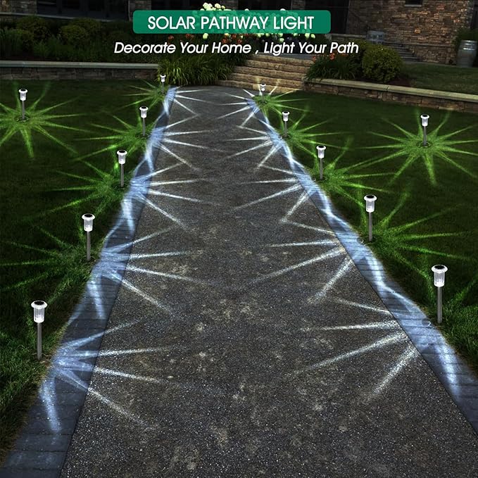 Solar Outdoor Lights, 10 Pack Waterproof Stainless Steel Solar Stake Lights - Image 6