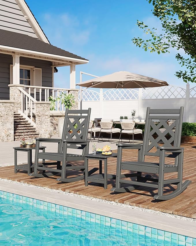 GarveeLife Outdoor Rocking Chair Set of 6, HDPE Weather Resistant Patio Rocking - Image 5