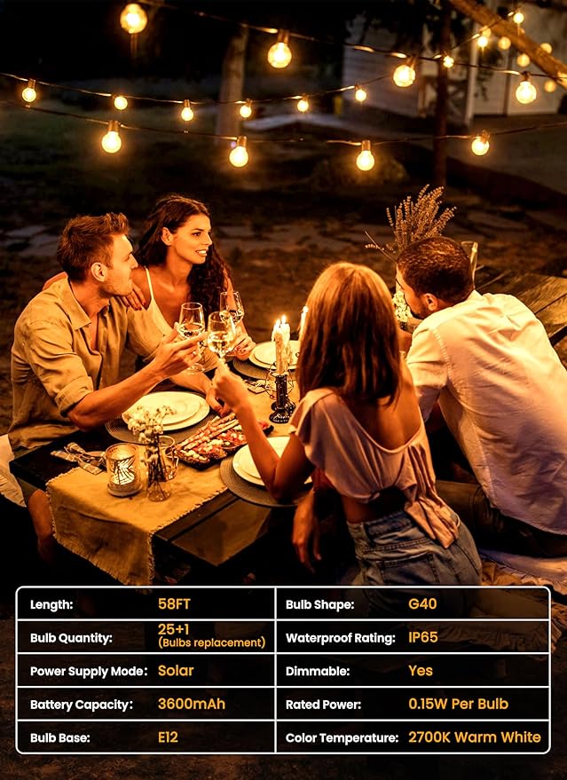Brightown 58FT Solar String Lights Outdoor - Image 6