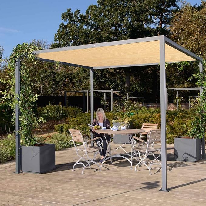 Eden's Decor Straight Flat-Edged Sun Shade Sail Rectangular 5' x 7' Beige - Image 6