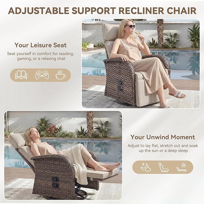 Zero Gravity Patio Swivel Rocking Recliner Chairs Set of 2 - Image 5