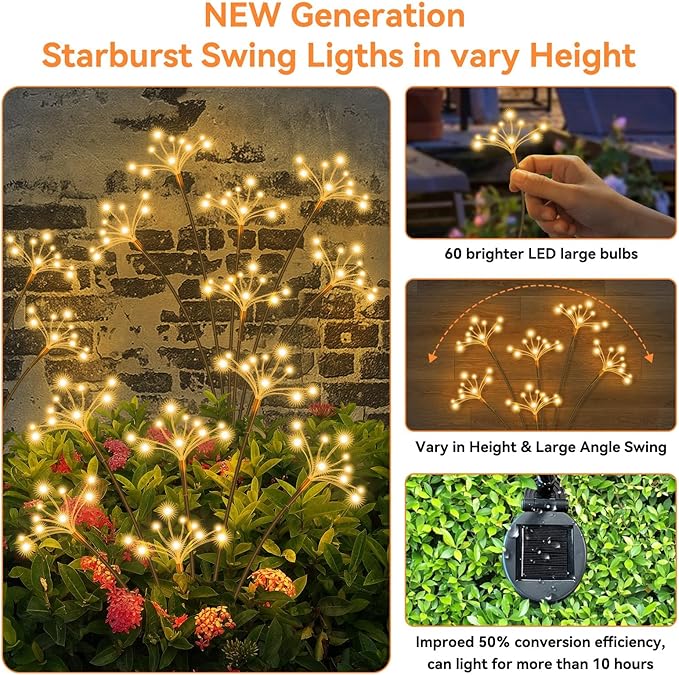 JJGoo Solar Garden Lights, New Upgraded 6 Pack Solar Swaying Starburst Light - Image 4