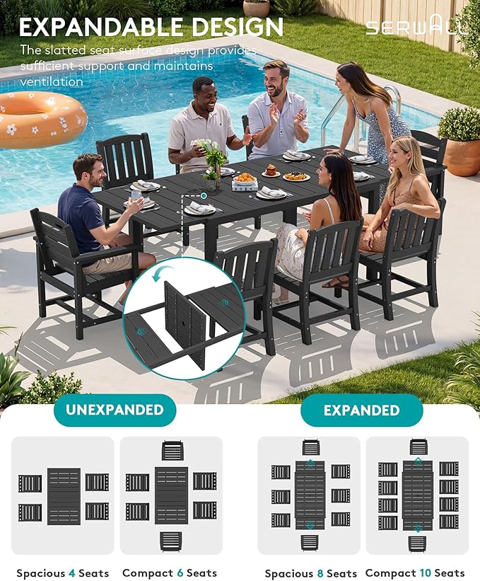 SERWALL 11-Piece Outdoor Dining Set, All Weather HDPE Outdoor Furniture Set - Image 4