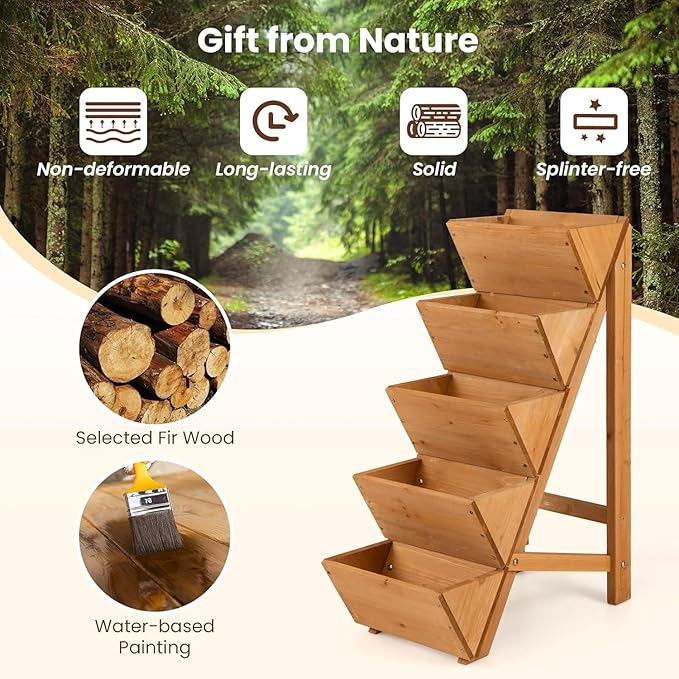 Giantex 5-Tier Wooden Vertical Raised Garden Bed, Freestanding Plant Stand - Image 3
