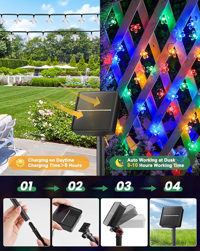 Brightown 2 Pack Total 52FT 120 LED Flower Solar String Lights Outdoor - Image 5