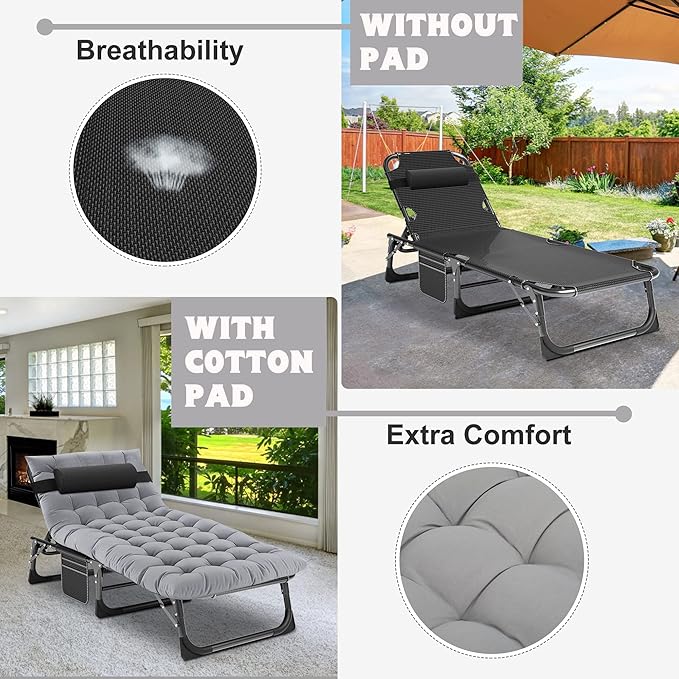 ABORON 2PK Chaise Lounge Chair, 5 Positions Padded Outdoor Tanning Chair - Image 4