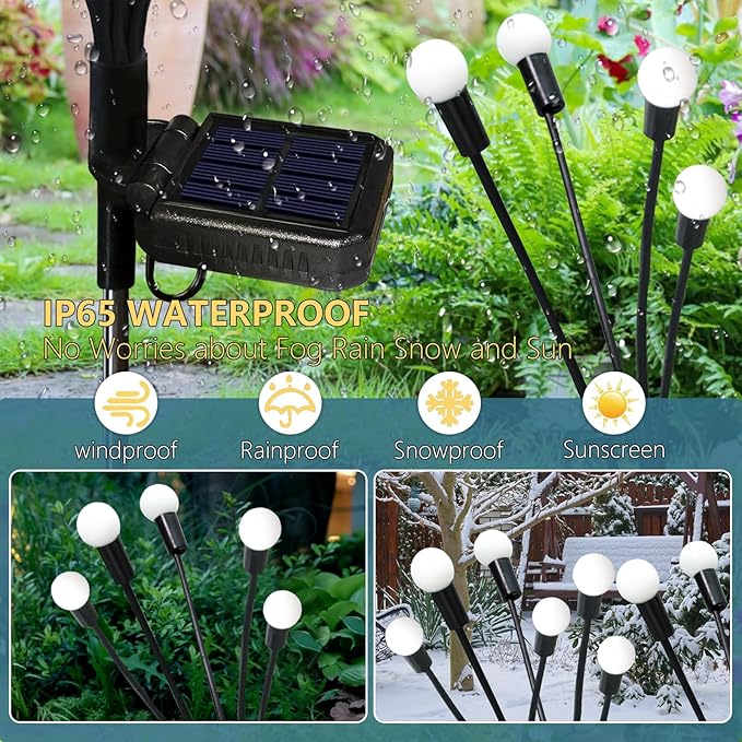 Kohlrabi Solar Garden Lights Outdoor, 10 Pack 80 LED Warm White Firefly Lights - Image 4