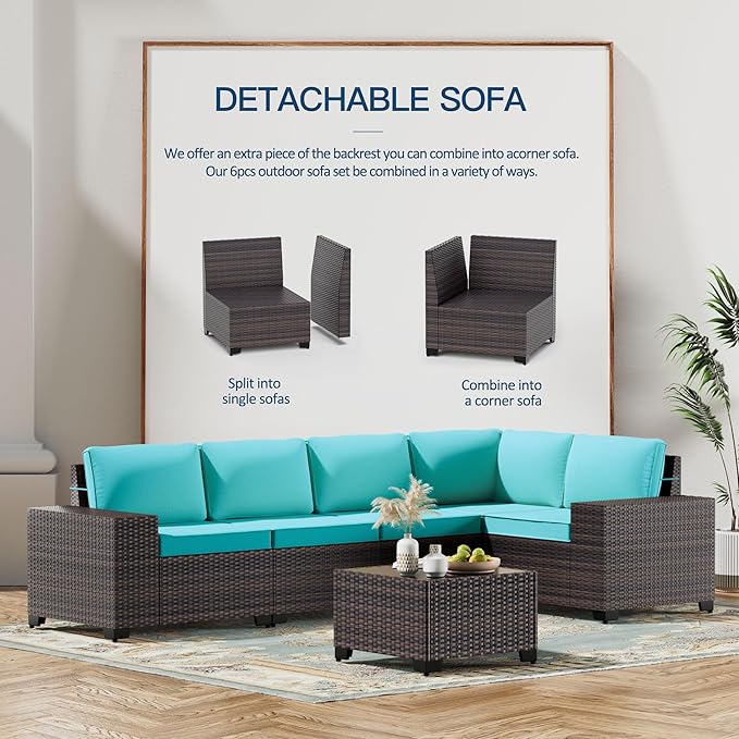 Kullavik 12 Pieces Outdoor Patio Furniture Set PE Wicker Rattan Sectional Sofa - Image 4