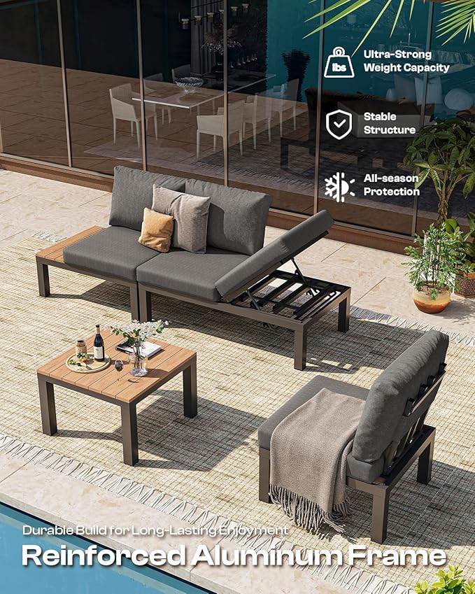 Aluminum Modular Outdoor Patio Furniture Set, 6 Seats Patio Sectional Sofa Set - Image 6